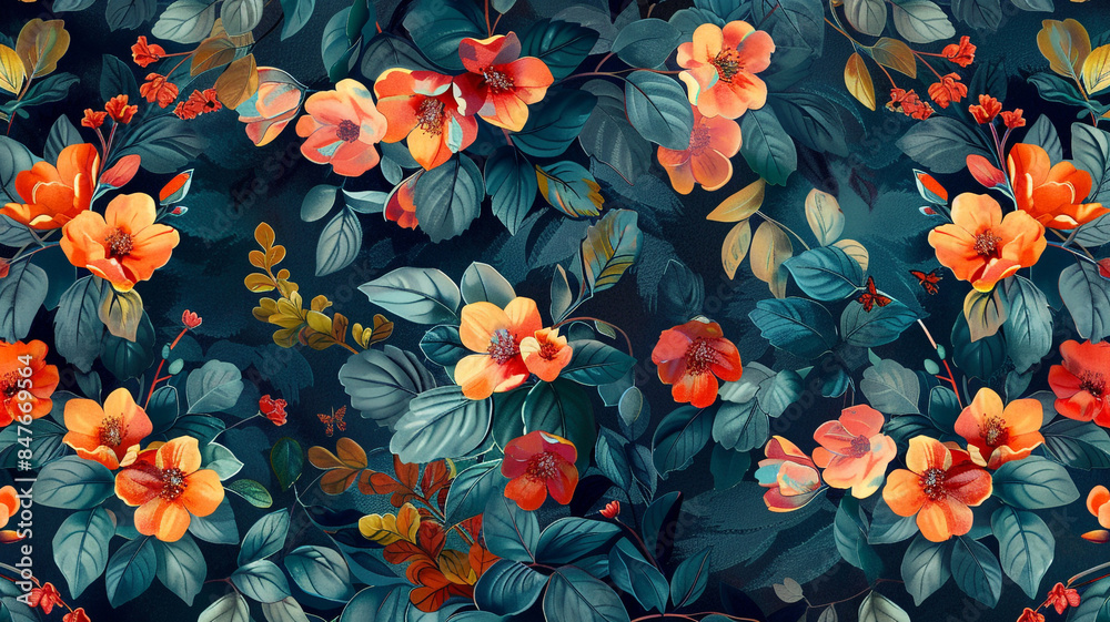 Tile pattern with a continuous botanical background. Tile pattern with a continuous botanical background.
