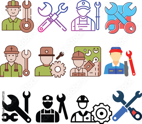 Workers and engineers holding wrenches and tools representing different professions