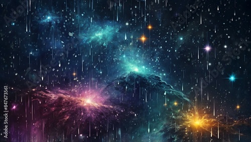 abstract magical rain, universe , stars,