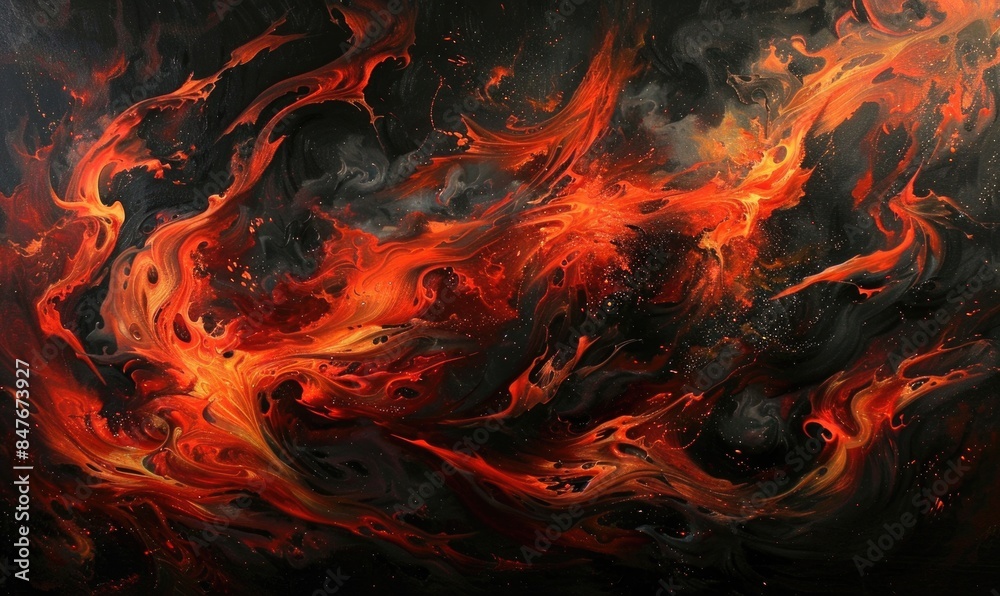 Burst of flames against a black backdrop, red-orange abstract background Burst of flames against a black backdrop, red-orange abstract background