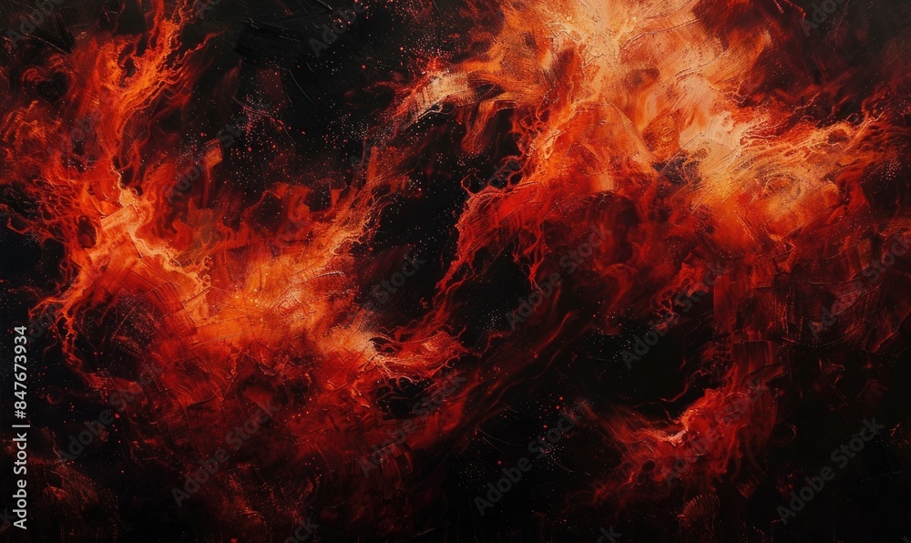 Burst of flames against a black backdrop, red-orange abstract background Burst of flames against a black backdrop, red-orange abstract background
