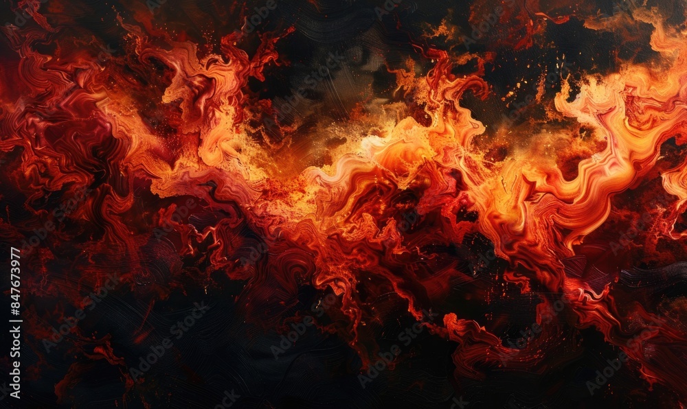 Burst of flames against a black backdrop, red-orange abstract background Burst of flames against a black backdrop, red-orange abstract background