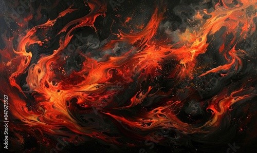 Burst of flames against a black backdrop, red-orange abstract background