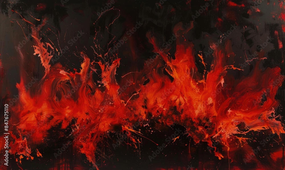 Burst of flames against a black backdrop, red-orange hues Burst of flames against a black backdrop, red-orange hues