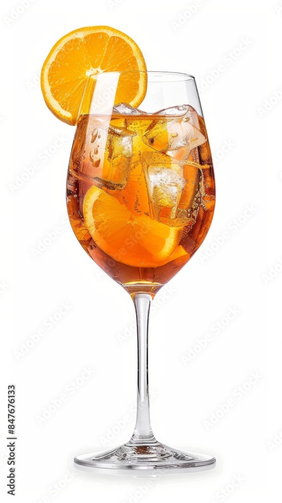 Alcoholic Aperol Spritz Cocktail in glass with orange slice, Isolated on white background Alcoholic Aperol Spritz Cocktail in glass with orange slice, Isolated on white background