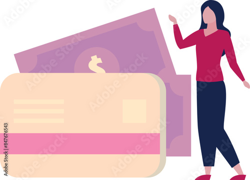 The girl is showing the credit card.