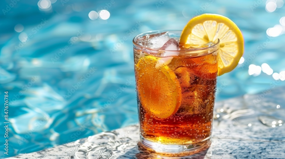 The Refreshment of Lemon Iced Tea by the Pool The Refreshment of Lemon Iced Tea by the Pool