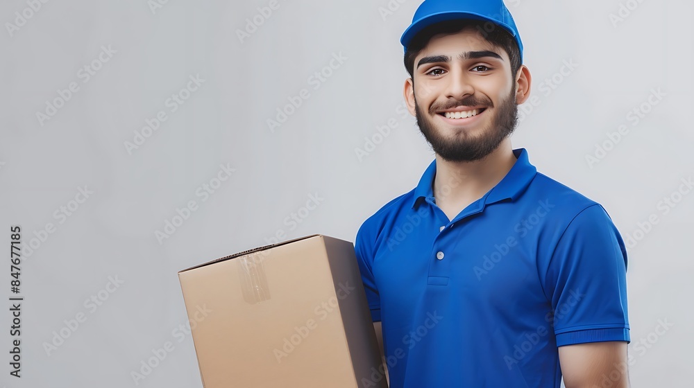 Smiling Delivery Man Holding a Package Smiling Delivery Man Holding a Package