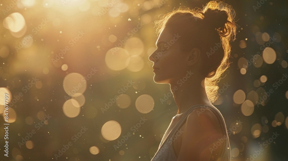 Happy and relaxed woman on bokeh background Happy and relaxed woman on bokeh background