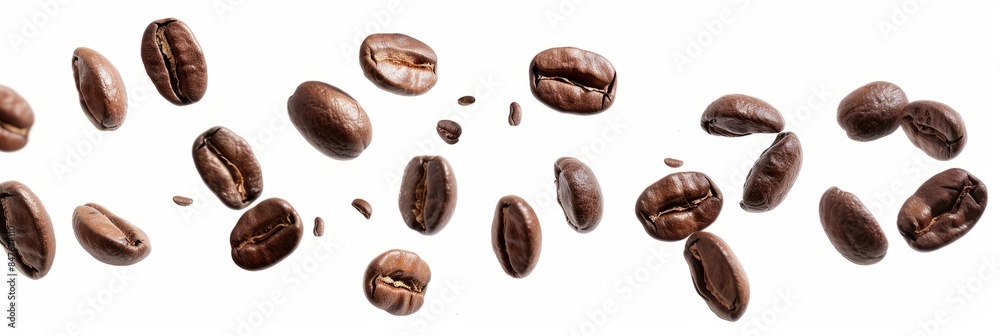 Obraz premium Coffee beans floating isolated on white background