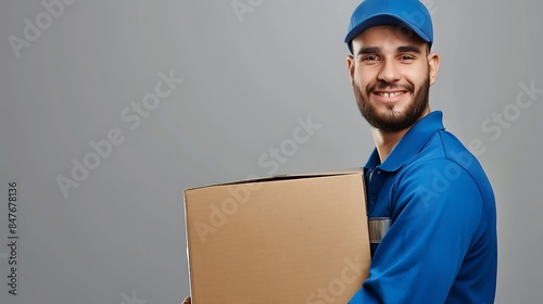 Smiling Delivery Man Holding a Package photo