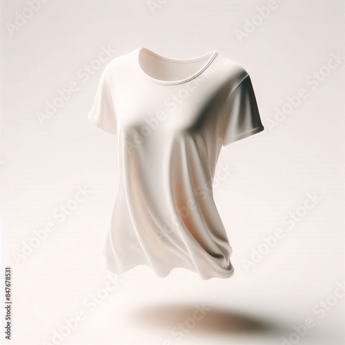 High-quality floating blank female t-shirts in various colors, ideal for mockups, presentations, and marketing materials