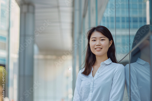 Smiling Asian Businesswoman in Office Building Background Free Download Smiling Asian Businesswoman in Office Building Background - GFXLoad