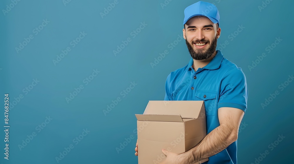 Smiling Delivery Man Holding a Package Smiling Delivery Man Holding a Package