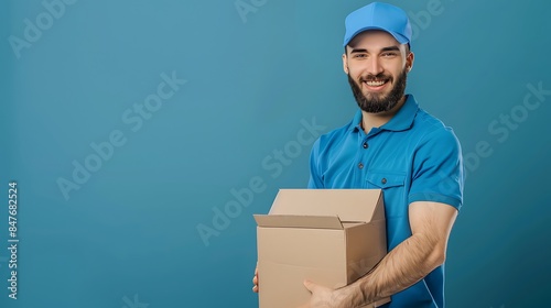 Smiling Delivery Man Holding a Package © abangaboy