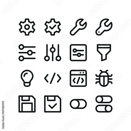 Settings icons. Set of UI isolated icons with editable stroke
