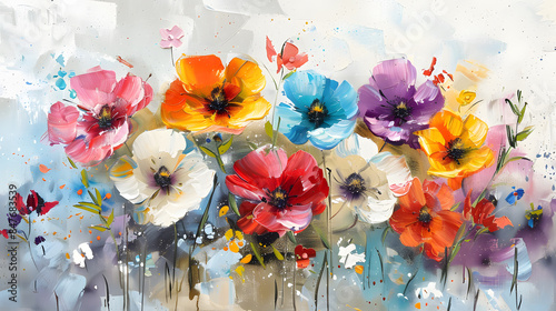 colorful flowers Oil color painting. Generative AI.