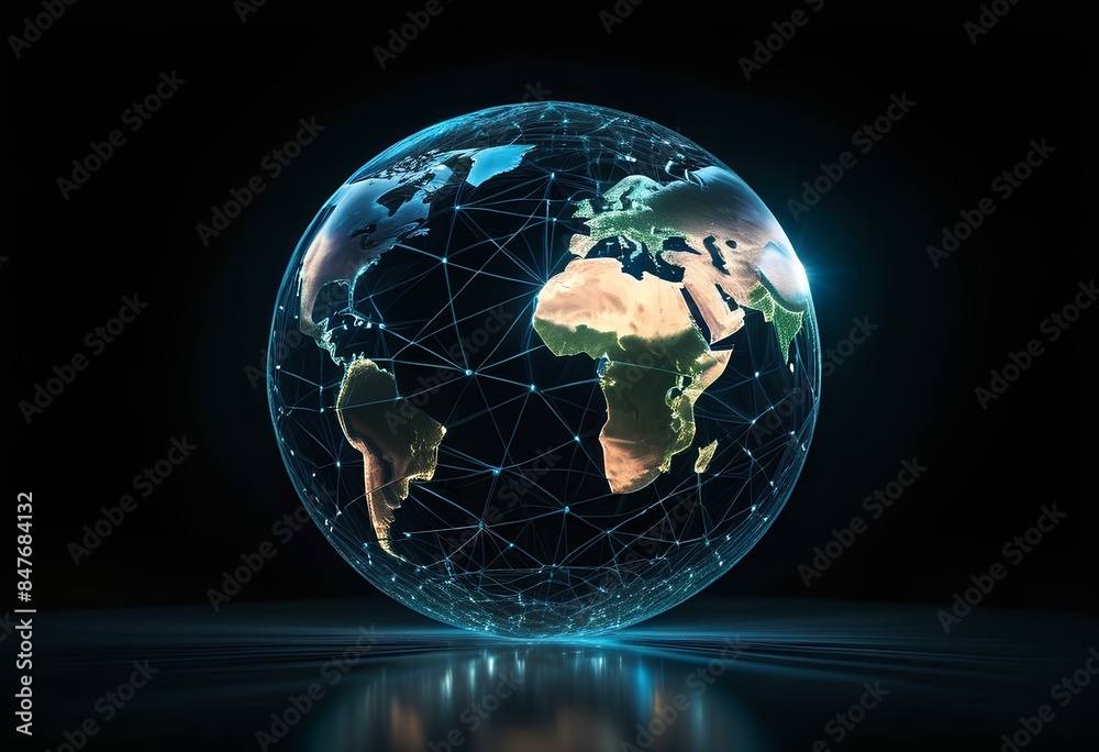 Fototapeta premium Glowing Holographic Globe with Interconnected Network and Radiant Energy Effect