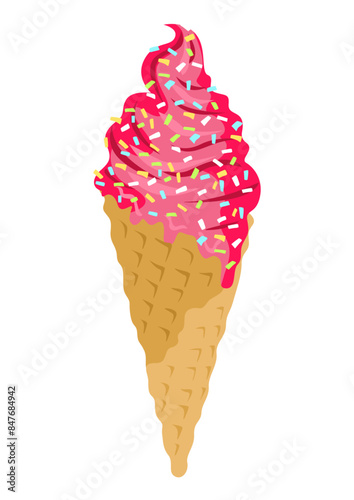 Delicious strawberry ice cream cone