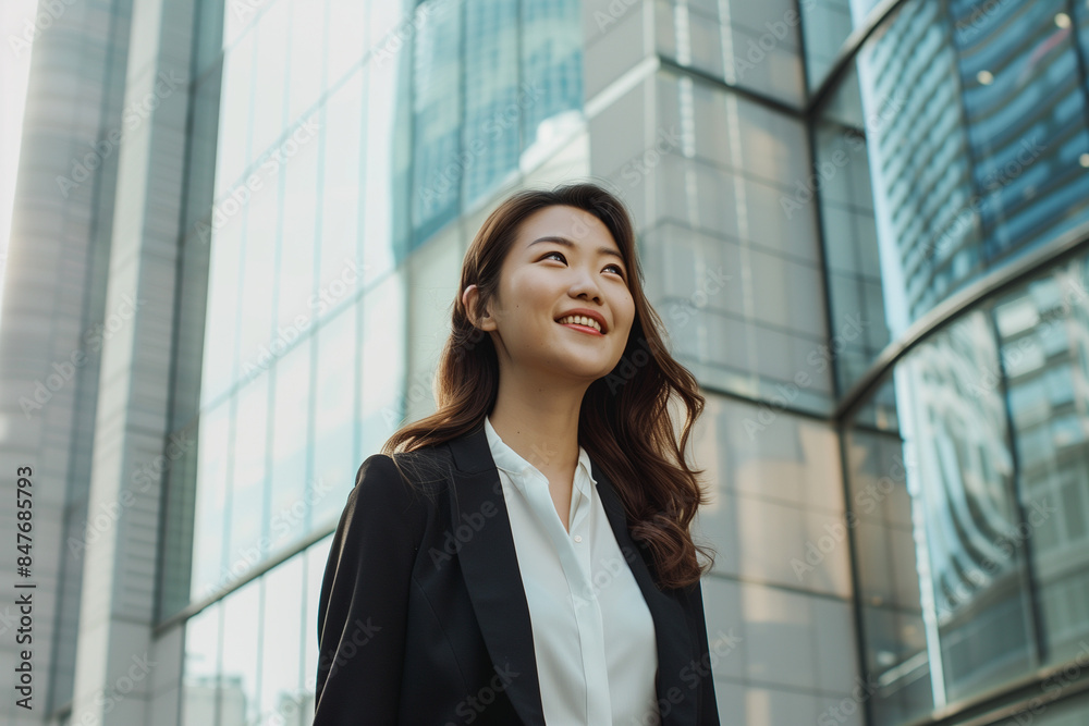 Smiling Asian Office Lady in Office Building Background Smiling Asian Office Lady in Office Building Background
