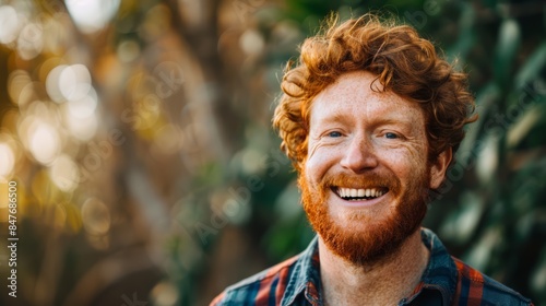 A man with red hair smiling for the camera, AI