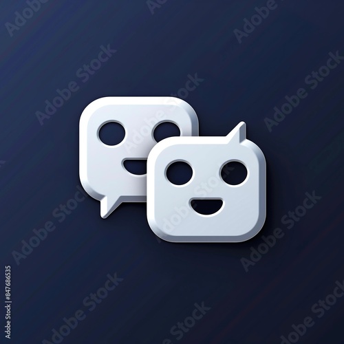 Minimalist 3D Chatbot Icons: Friendly Faces on Dark Blue Background