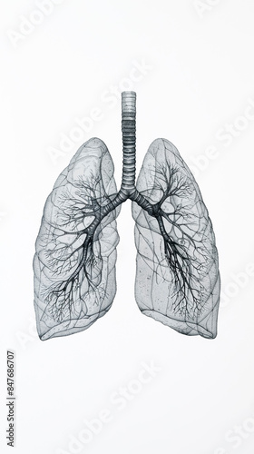 Drawing of Lung on White Background. For World Bronchiectasis Day. Lung Health Advocacy, Respiratory Awareness, Breathing Support.