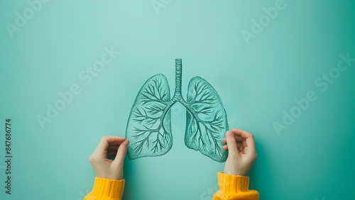 Illustration of a Lung on Green Background. For World Bronchiectasis Day. Respiratory Health, Pulmonary Focus, Breathing Easy.