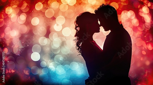 A couple is kissing in a blurry photo with a red background