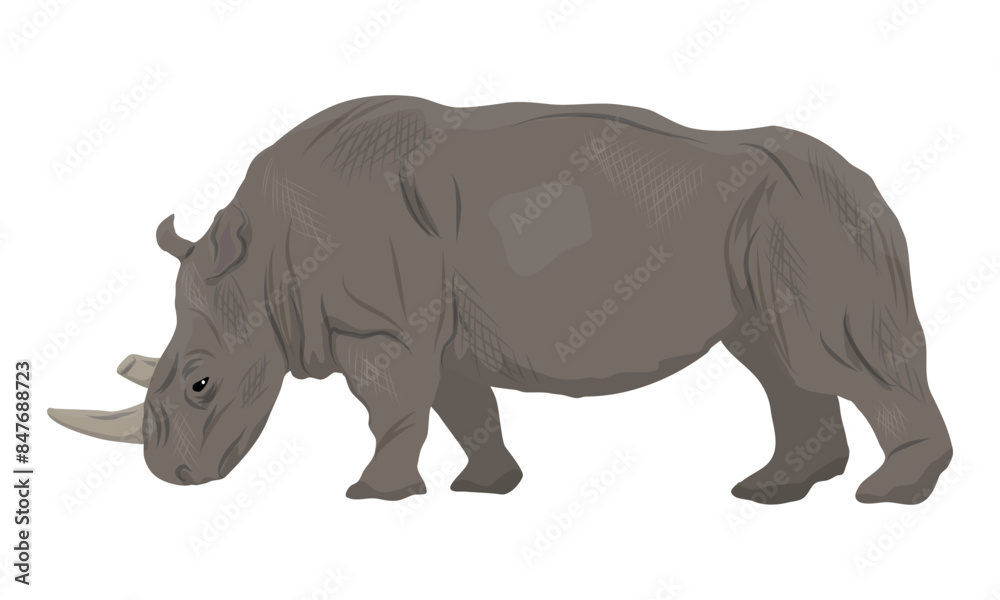 Fototapeta premium African white rhinoceros. Realistic vector 