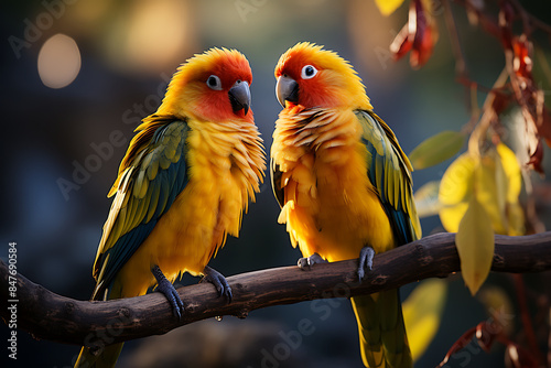Beautiful couple of colorful macaw birds isolated on white background.