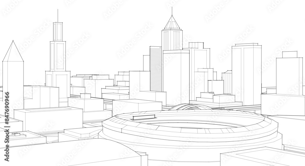 modern city architectural landscape sketch 3d illustration