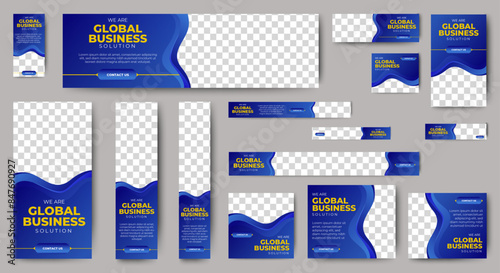set of blue background for web ad banner template with text and image spaces. vector
