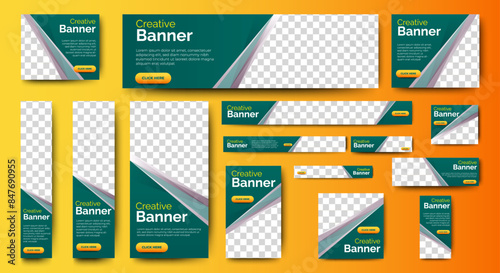 set of creative web banners of standard size with a place for photos. Vertical, horizontal and square template. vector