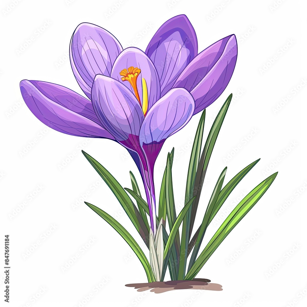 Illustration of Purple Crocus Blossoms Illustration of Purple Crocus Blossoms