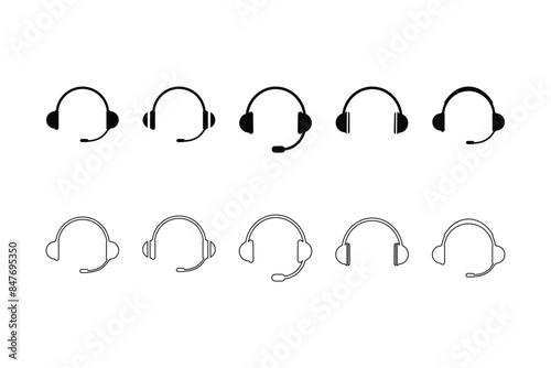 Headphones set black and line isolated icon. Earphone vector illustration on white background.