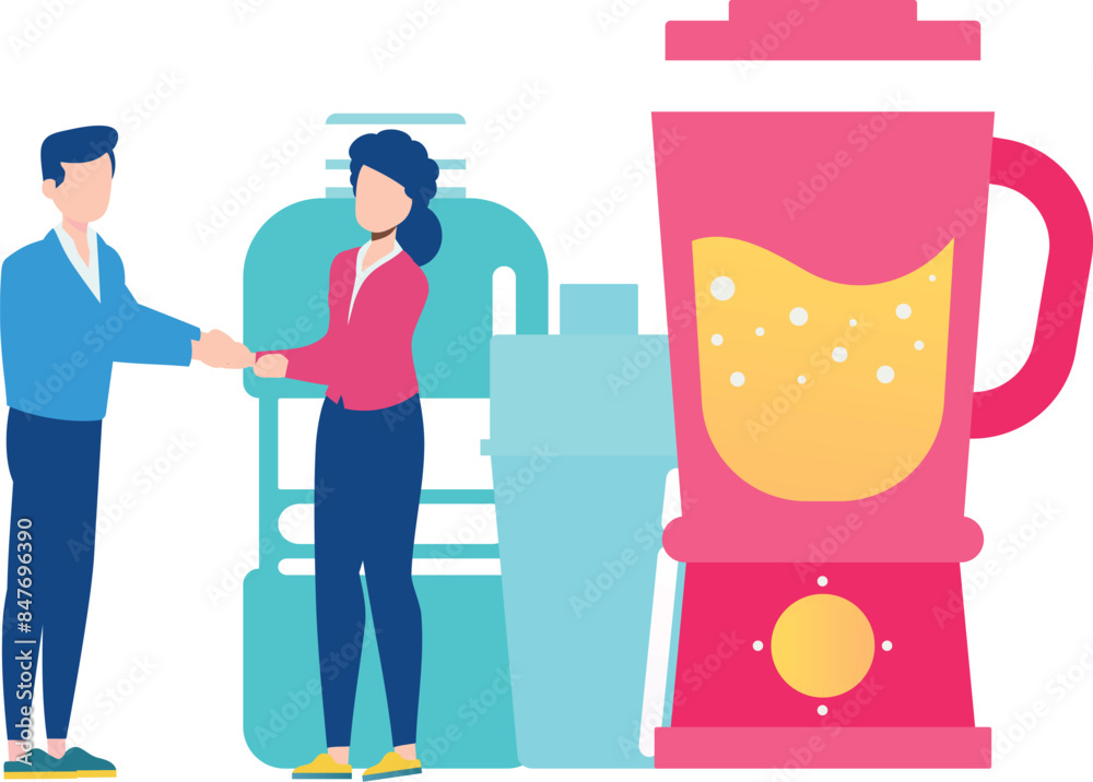 A boy and a girl are making a protein shake. A boy and a girl are making a protein shake.