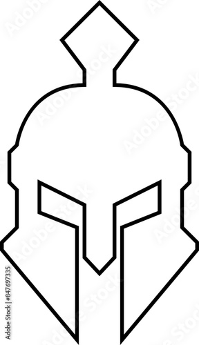 Spartan helmet icon in line style use for safety Greek gladiator design element emblem create for logo, symbol. Vector for apps and website isolated on transparent background. Trojan sign silhouette.