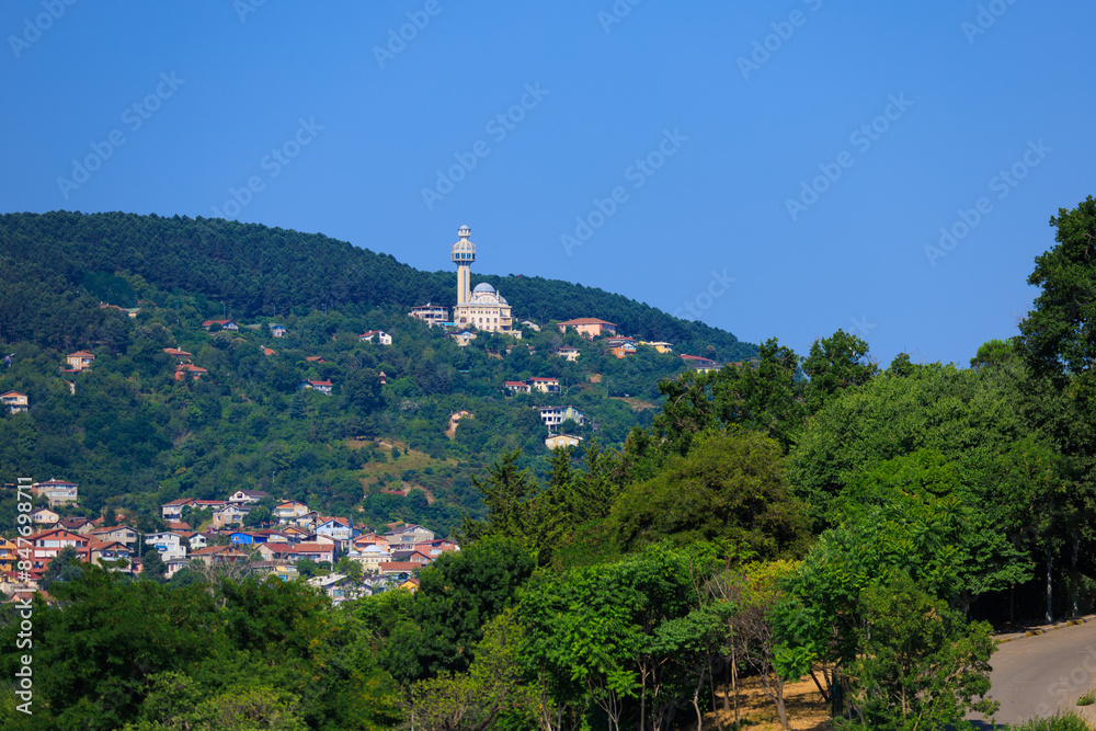 Blue seascape overlooking the coast. View of the Bosphorus in Istanbul city on sunny summer day, in a public place. Blue seascape overlooking the coast. View of the Bosphorus in Istanbul city on sunny summer day, in a public place.