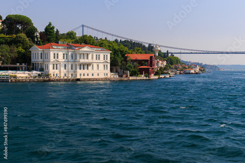 Citycape, View of the Bosphorus in Istanbul city on sunny summer day, in a public place.