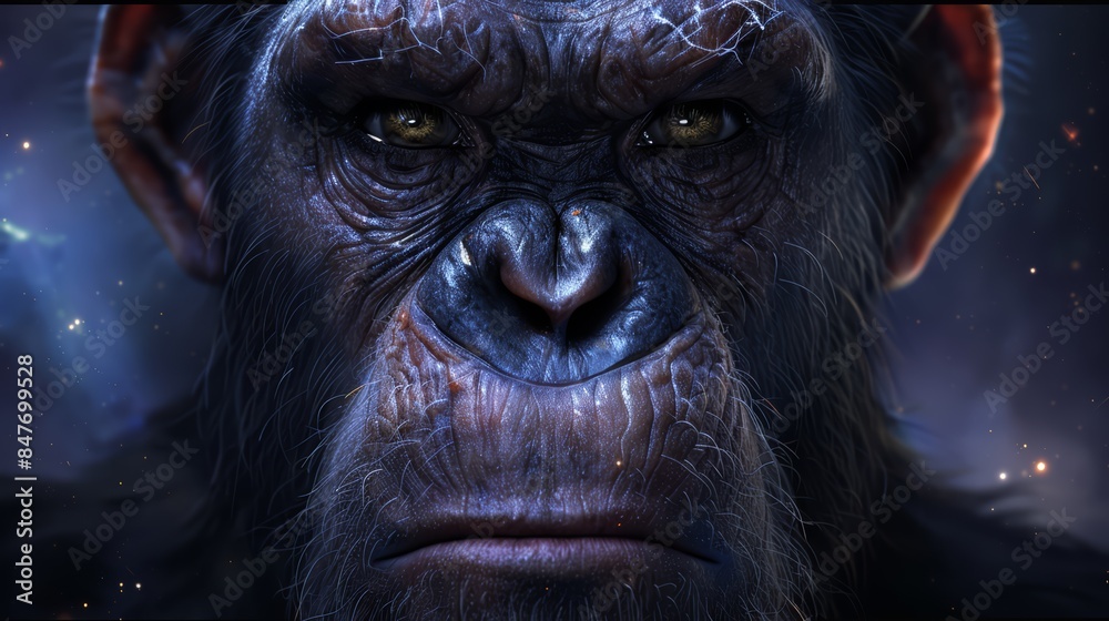 A close up of a face with dark eyes and long hair, AI A close up of a face with dark eyes and long hair, AI