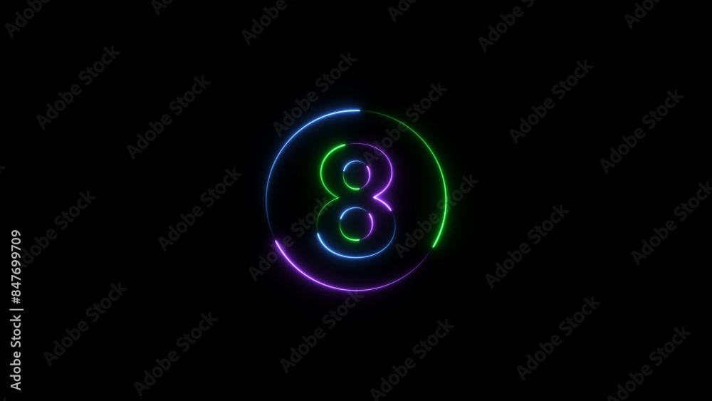eight number display neon style colorful number illustration. Black background colorful circle 4k illustration.
eight number display neon style colorful number illustration. Black background colorful circle 4k illustration.