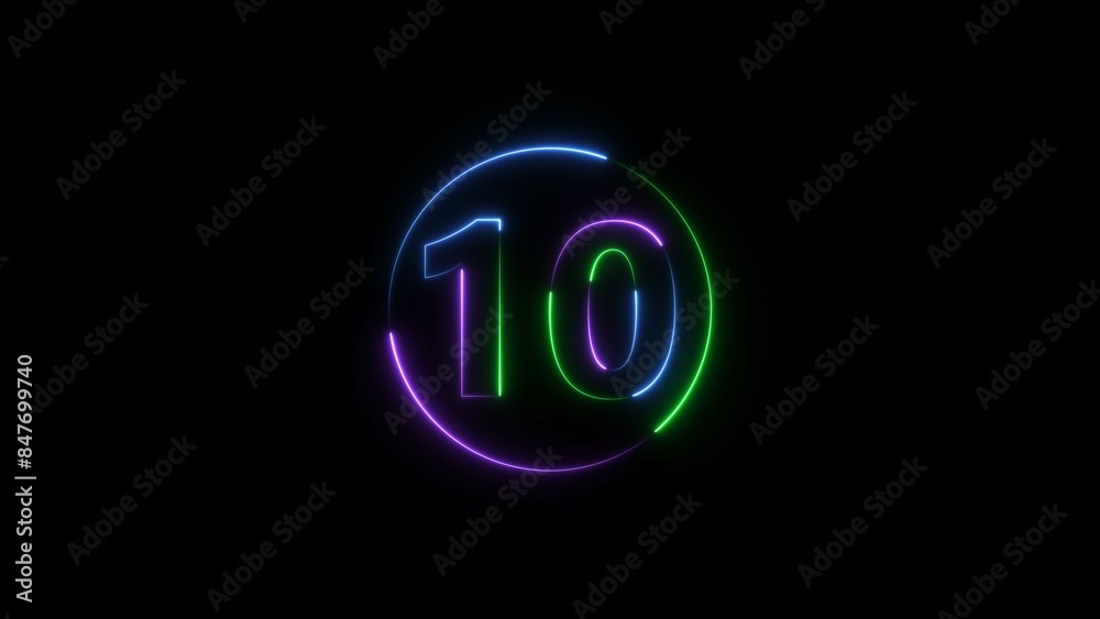 ten number display neon style colorful number illustration. Black background colorful circle 4k illustration.
ten number display neon style colorful number illustration. Black background colorful circle 4k illustration.