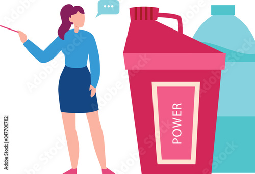 The girl is showing the energy drink.