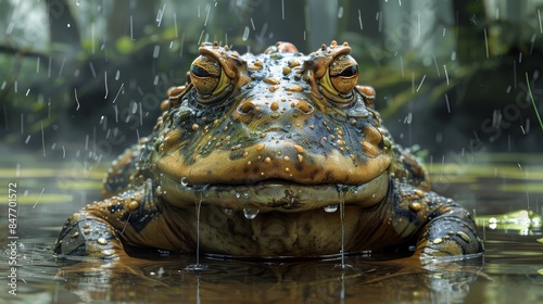 Scientific illustration of a swamp-dwelling amphibious monster, raindrops on skin, high detail, lifelike rendering