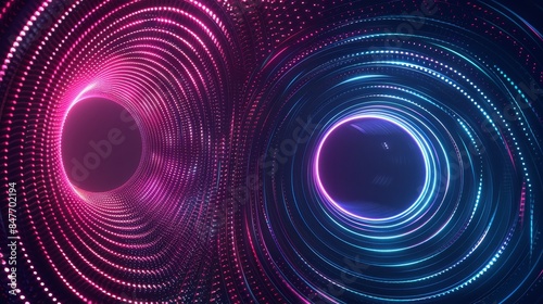 Sound amplifying circle, abstract design, swirling colors, futuristic vibe, high-tech appearance