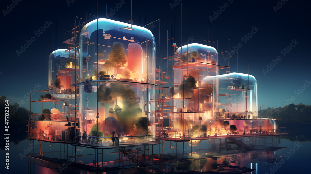 3d illustration visualized Holographic Habitat: a flexible and adaptive urban environment. 3d illustration visualized Holographic Habitat: a flexible and adaptive urban environment.