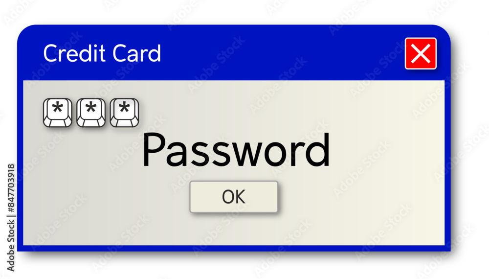 Retro os button with password text. Password text on the computer window alert popup. Retro pc interface, vintage web browser alert, old screen vector illustration. Retro os button with password text. Password text on the computer window alert popup. Retro pc interface, vintage web browser alert, old screen vector illustration.