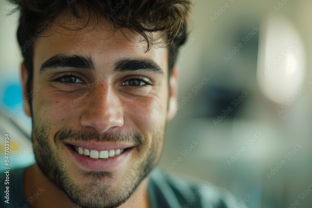 AI generated photo of young handsome man during appointment at dental clinic