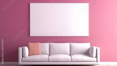 Modern Living Room with White Sofa and Pink Wall

